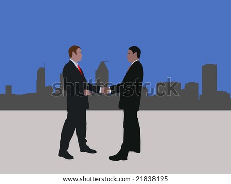 business men meeting with handshake and Montreal skyline