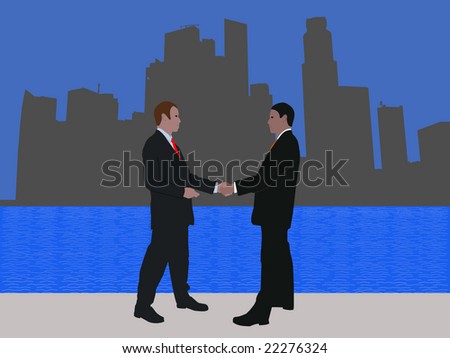 business men meeting with handshake and Singapore skyline