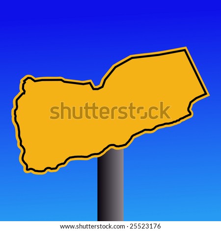 A Map Of Yemen. yellow Yemen map warning sign