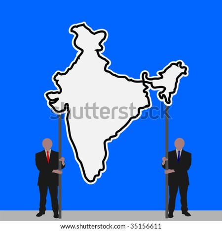 Business men with India map sign with blue sky illustration JPEG