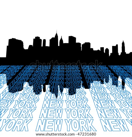 new york city skyline outline. skyline with perspective