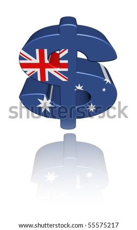 Australian Dollar Symbol With Flag Reflected On White Illustration ...