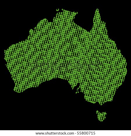 Australia map with green binary code illustration JPEG