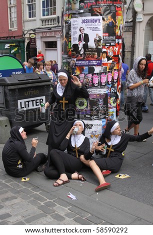 EDINBURGH- AUGUST 6: Performers in nun costumes for the show \