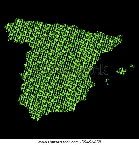 Spain map with green binary code illustration JPEG
