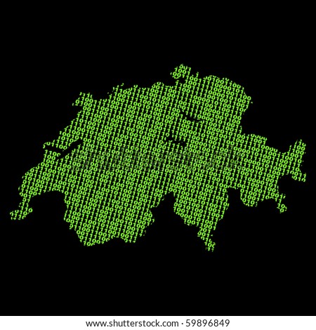 Switzerland map with green binary code illustration JPEG