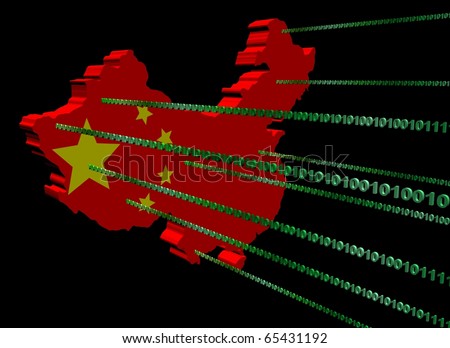 China map flag with green binary code illustration