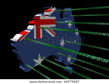 Australia map flag with green binary code illustration
