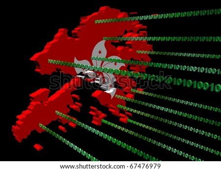 Hong Kong map flag with green binary code illustration