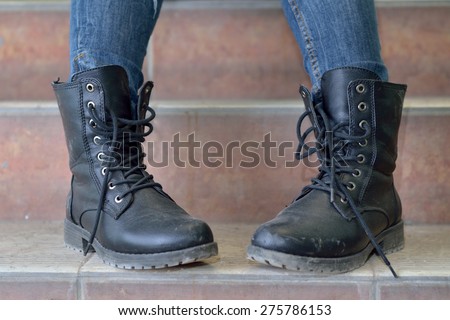 Old boots at staircase