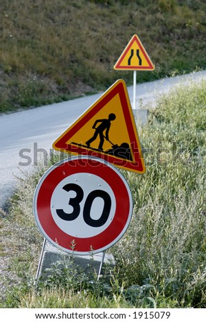 Men at work - sign, limitation for work on a road