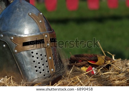 Medieval helmet and rope  (Close up of a medieval armour)