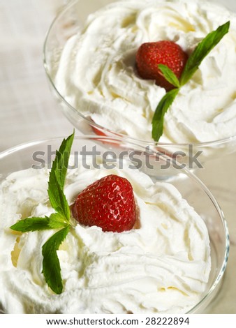 whipped cream with strawberry and mint