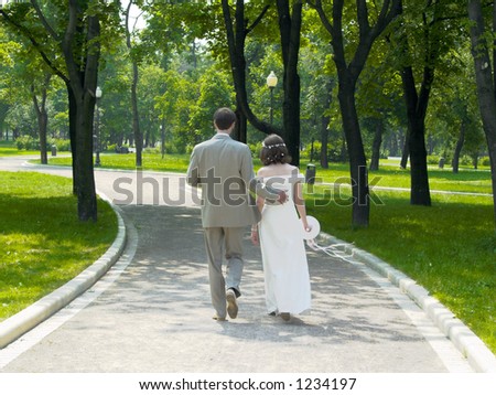 Walking couple in the park