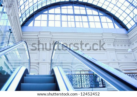 Escalator in shopping center, Moscow, GUM, Russia
