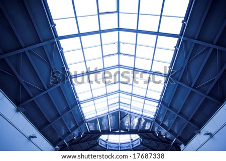 Blue ceiling inside modern office