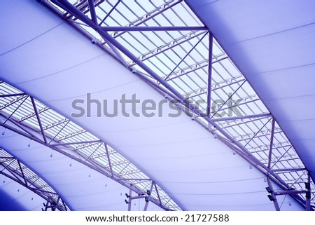blue unusual geometric ceiling of office building