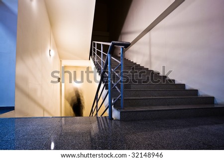 Empty violet staircase in office