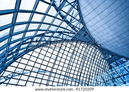Abstract wide blue airport ceiling interior background