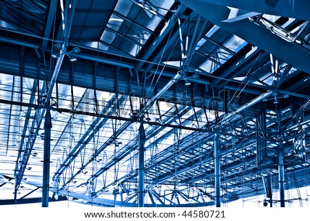 Abstract blue ceiling construction vertical