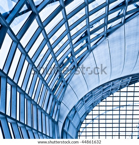 Abstract blue wall interior background, square composition