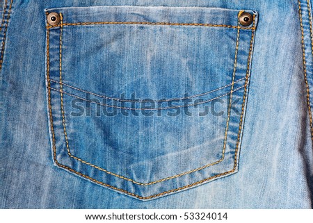 Empty blue back jeans pocket