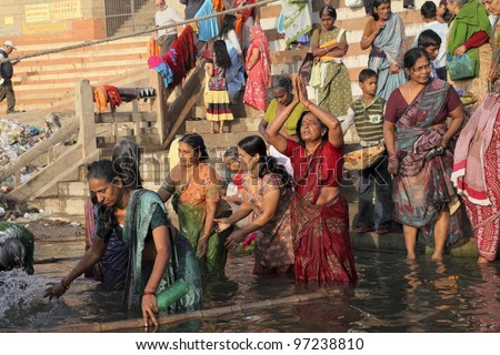 VARANASI-FEBRUARY 20: Hindu people  worship the Ganges in the festivals Maha Shiva Ratri on February 20, 2012 Varanasi India. Maha Shiva Ratri is an Hindu festival celebrated every year.