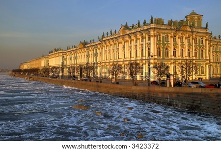Hermitage museum in St Petersburg in  sunset light