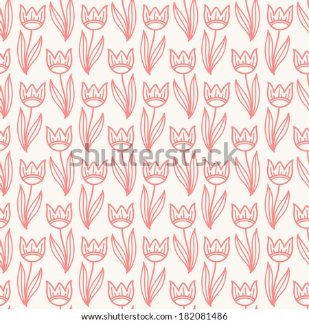 Seamless pattern with outline flowers - Tulips. Perfect for wallpapers, pattern fills, web page backgrounds, surface textures, textile.