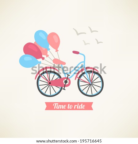 Bike with balloon Vintage greeting card Bike with balloon Vintage greeting card