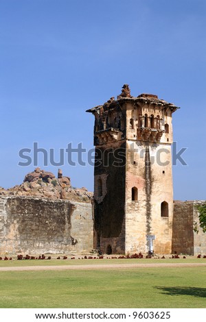 Watch tower of Zanana Enclosure at ancient town Hampi, state of Karnataka, India