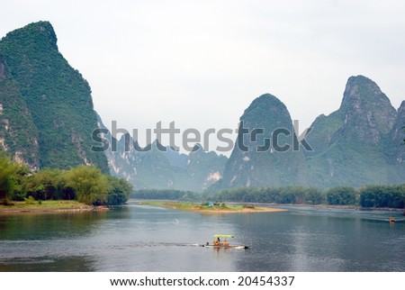 Bamboo raft on the Li river near Yangshuo, Guanxi province, China