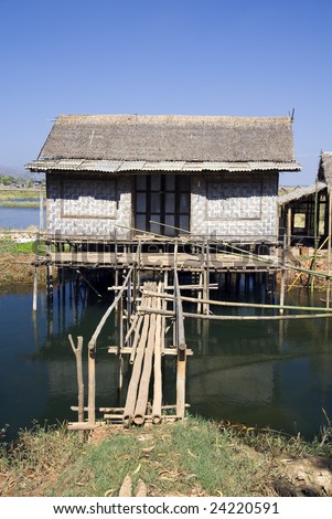 Traditional wooden stilt house at the Inle lake, Shan state, Myanmar (Burma)