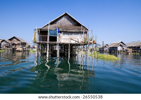 Traditional wooden stilt houses at the Inle lake, Shan state, Myanmar (Burma)