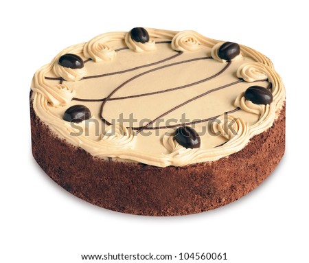 Round coffee cake isolated on white background