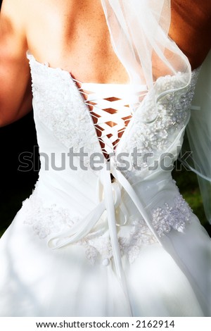 Ivory silk and chiffon wedding dress beaded with pearls ? view from the back