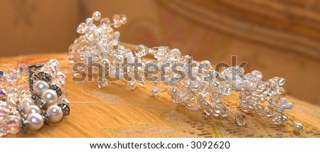 Beautiful crystal and pearl wedding tiara and bracelet - shallow DOF