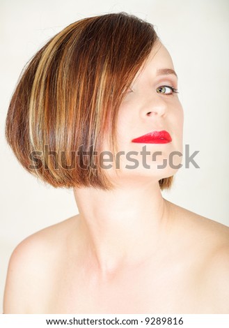 hort Brown Hair In Her Mid 30s. Visible Skin Te