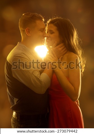 Young Couple Kissing in Love, Woman and Man Dating, Happy Girl Hugging Boy Friend Portrait