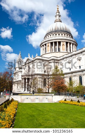 St. Paul Cathedral with garden in London England United Kingdom, Vertical