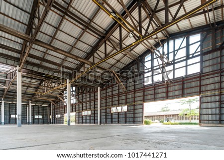 Empty old and rustic hangar building