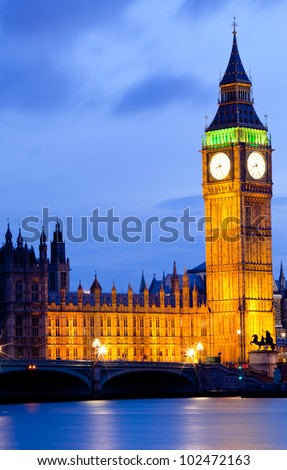 Big Ben and River Thames  International Landmark of London England United Kingdom at Dusk