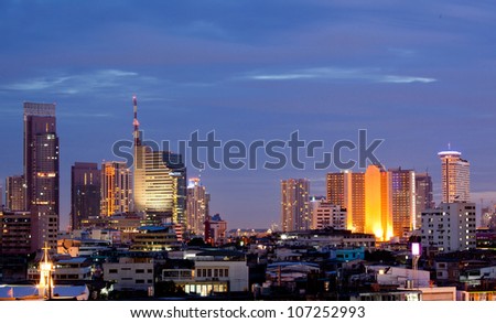 Aerial view of Bangkok skylines building at downtown area at dusk