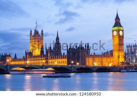 Cityscape Of Big Ben And Westminster Bridge With River Thames London England Uk