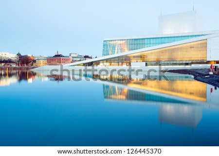 Oslo, Norway - January 1: National Oslo Opera House Shines At Sunrise On January 1, 2013. Oslo Opera House Was Opened On April 12, 2008 In Oslo, Norway
