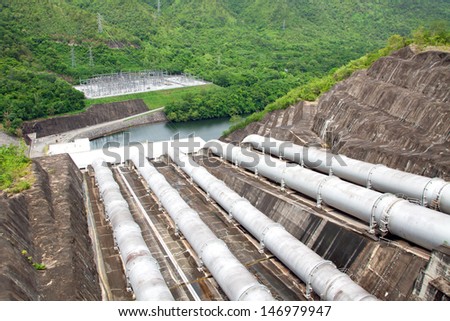 Gigantic water pipes of a Hydro power plant and dam