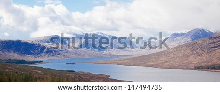 Panorama Snow Mountain range and lake Landscape at Scotland Highland area United Kingdom