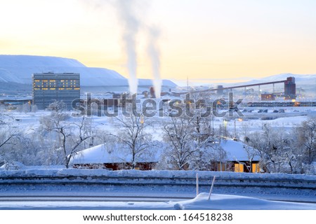 Iron ore Refinery Factory Plant in winter Kiruna Sweden