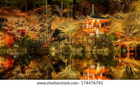 Panorama Daigoji Temple Shingon Buddhist temple at night in daigo Kyoto Japan