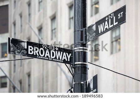 Wall street and broadway sign in New York Wall street and broadway sign in New York